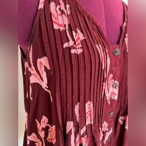 MAEVE Burgundy Button Down Tank Top with Pink Flower Detail